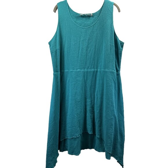 Soft Surroundings Dresses & Skirts - Soft Surroundings Tiered Dress  XL Teal Green Gauze Asymmetrical Hem Sleeveless